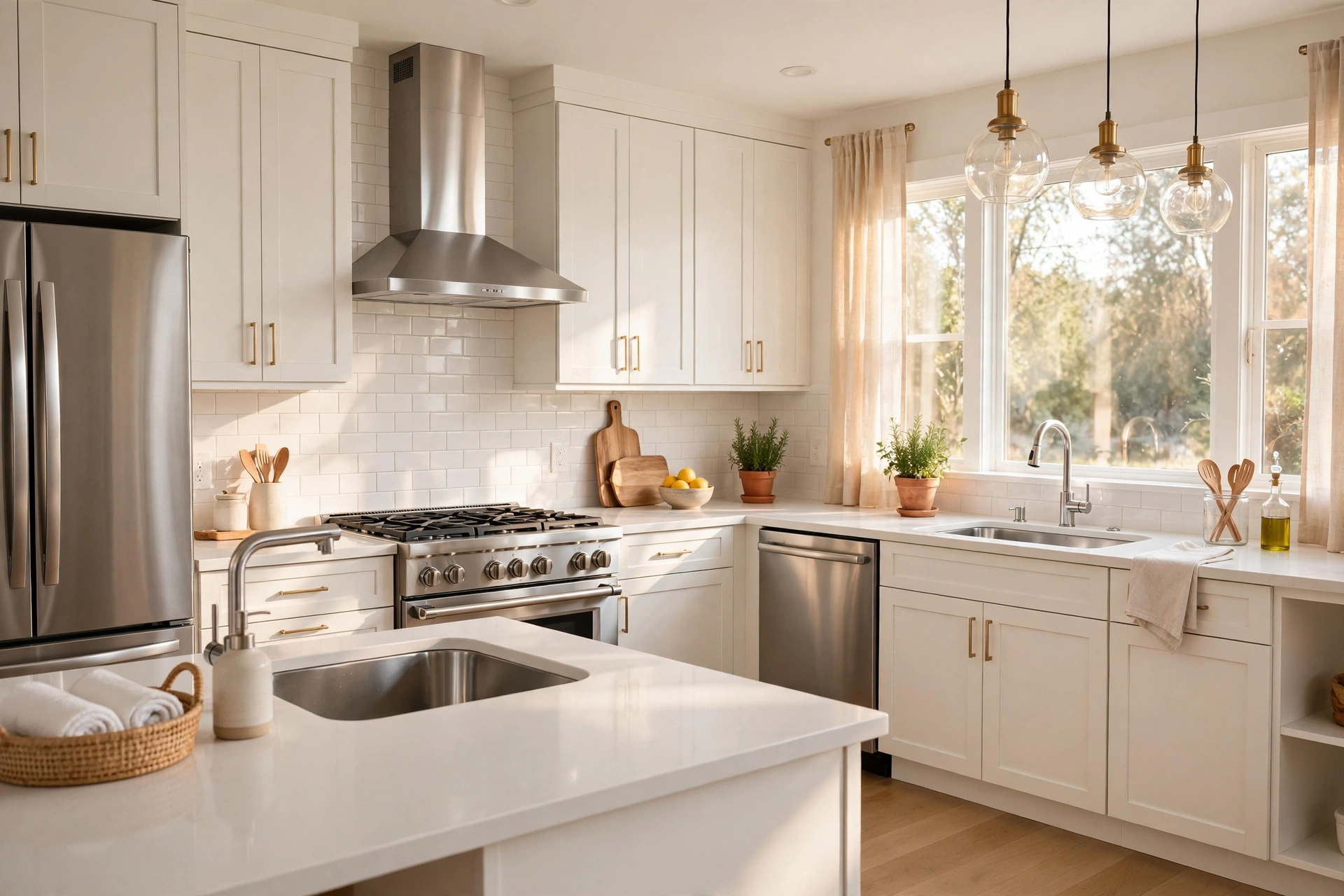 Spotless modern kitchen after a deep clean