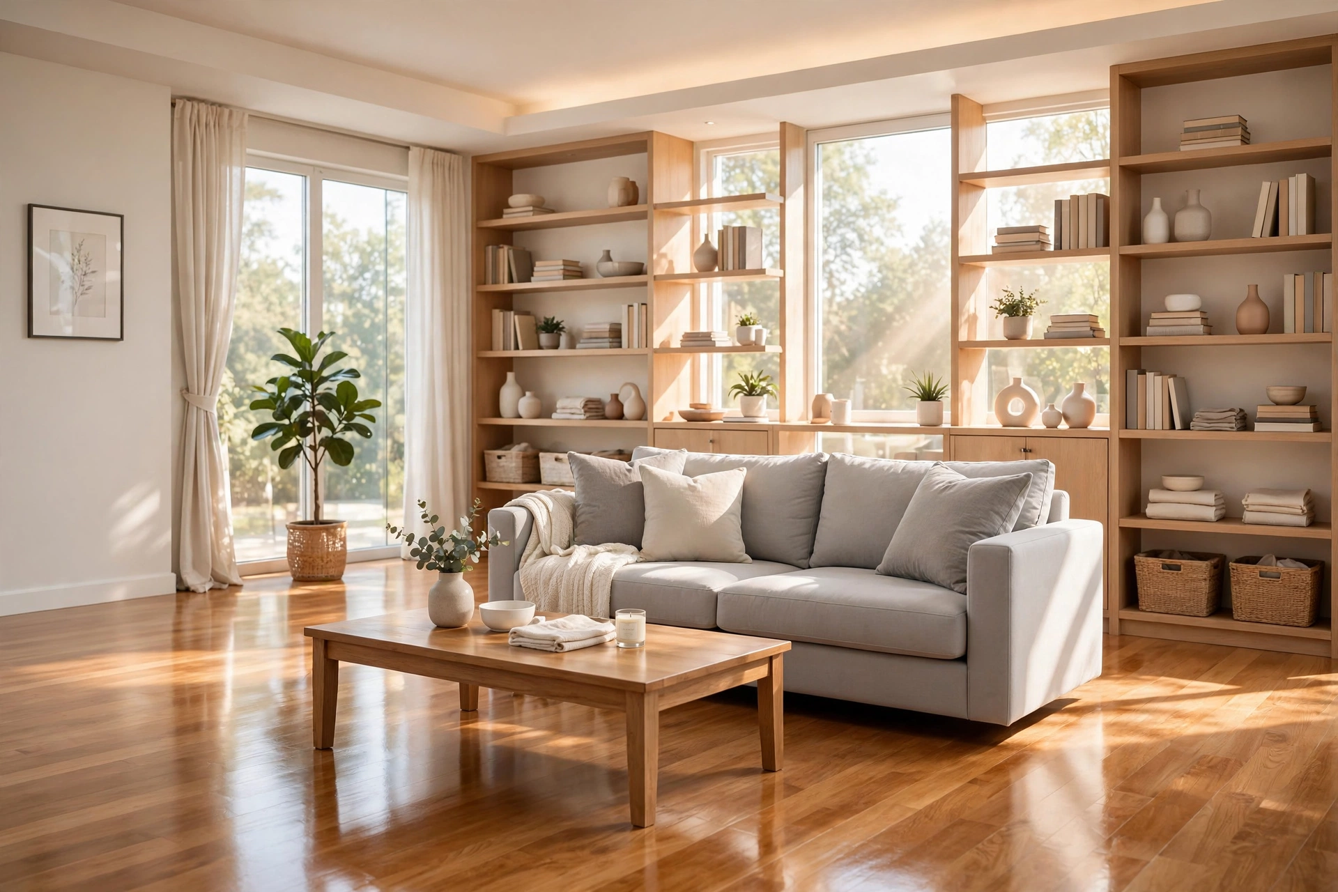 Bright clean living room after a standard clean